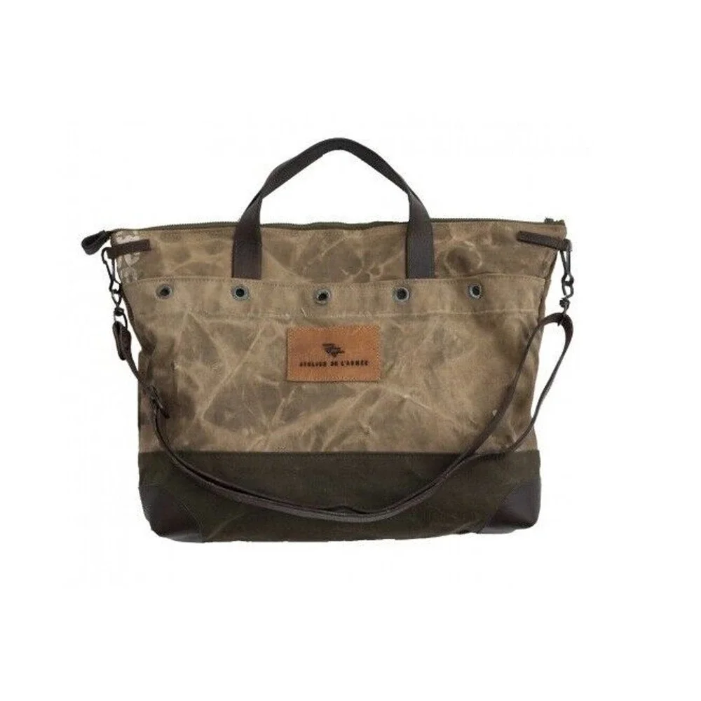 Atelier de‎ L'Armee Brown Canvas Leather Crossbody Tote Bag Distressed